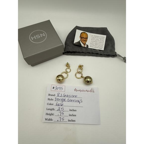Vtg RJ Graziano HSN Gold Plated Long 3 Hoops & Balls Dangles Earrings Jewelry - Picture 4 of 4
